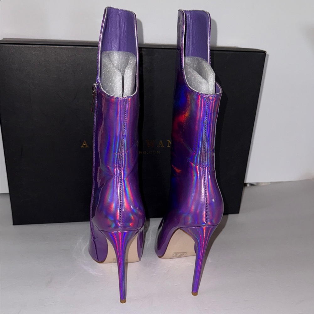 Azalea Wang Iridescent Halo Purple Stiletto High Heel Zip Up Boots Size 7.5 - Picture 3 of 7